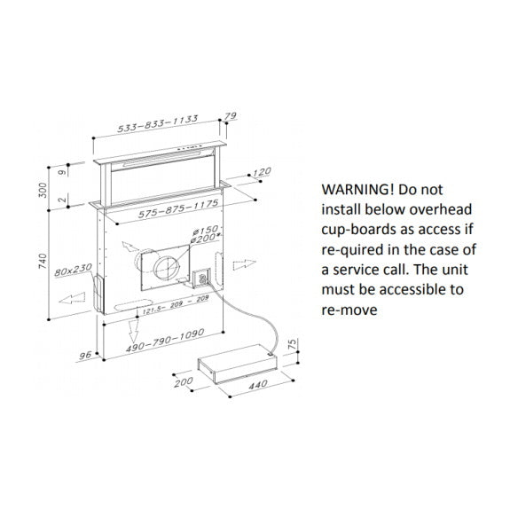 Sirius Valentina 88cm Downdraft Rangehood with SEM8 Motor