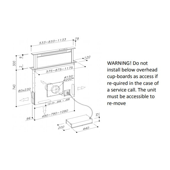 Sirius Valentina Downdraft Rangehood with SEM10 Motor