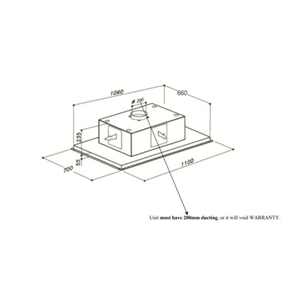 Sirius Valentina 110cm Celing Cassette Rangehood with SEM7 Motor - White