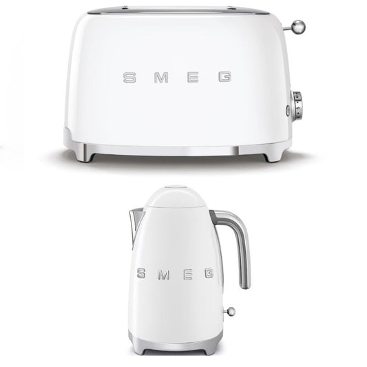 Smeg 50s Retro Style Kettle & 2-Slice Toaster Pack - White