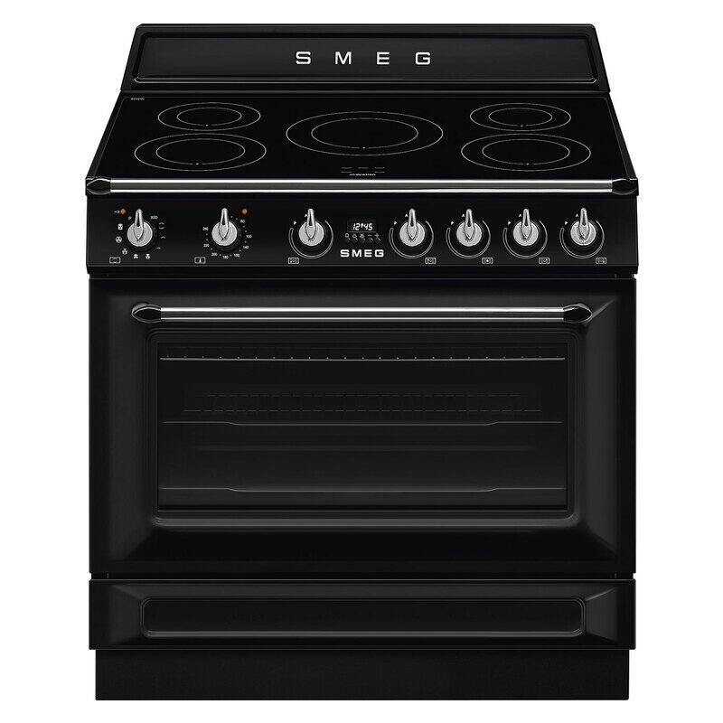 Smeg 90cm Pyrolytic Freestanding Oven with Induction Cooktop - Black (Victoria)