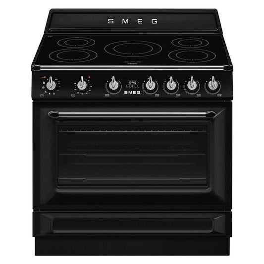 Smeg 90cm Pyrolytic Freestanding Oven with Induction Cooktop - Black (Victoria)