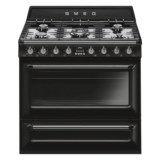 Smeg Victoria 90cm Dual Fuel Gas Hob Cooker - Black