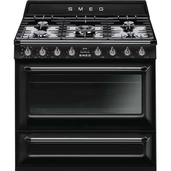 Smeg Victoria 90cm 5 Burner Dual Fuel Pyrolytic Cooker - Black