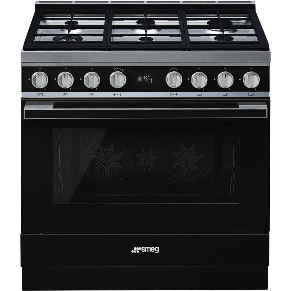 Smeg Portofino 90cm Dual Fuel Pyrolytic Freestanding Cooker - Black