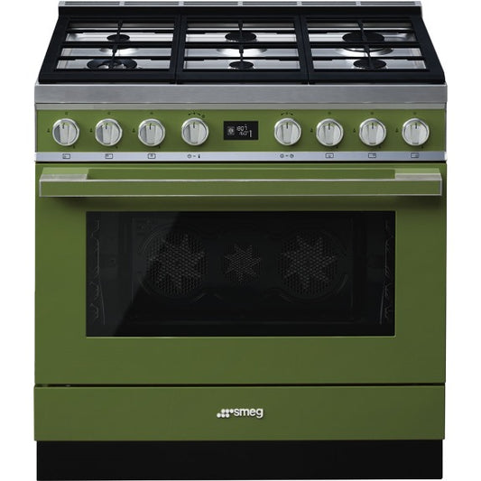 Smeg Portofino 90cm Freestanding Duel Fuel Pyrolytic Cooker - Olive Green