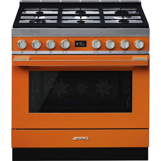 Smeg Portofino 90cm Duel Fuel Pyrolytic Cooker - Burnt Orange