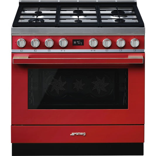 Smeg Portofino 90cm Pyrolytic Dual Fuel Cooker - Red
