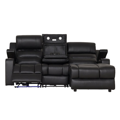 Spielberg 3 Seater Leather Sofa with Electric Recliner and RHF Chaise - Black