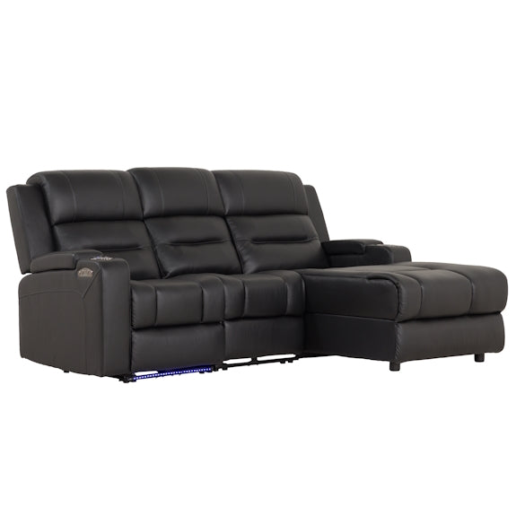 Spielberg 3 Seater Leather Sofa with Electric Recliner and RHF Chaise - Black