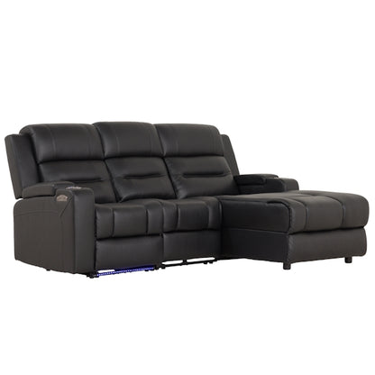 Spielberg 3 Seater Leather Sofa with Electric Recliner and RHF Chaise - Black