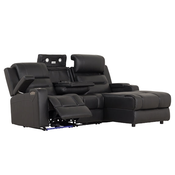 Spielberg 3 Seater Leather Sofa with Electric Recliner and RHF Chaise - Black