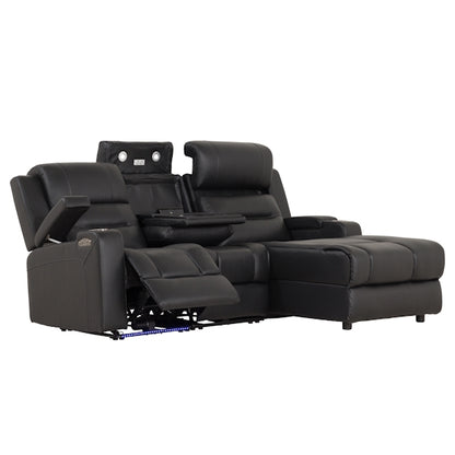Spielberg 3 Seater Leather Sofa with Electric Recliner and RHF Chaise - Black