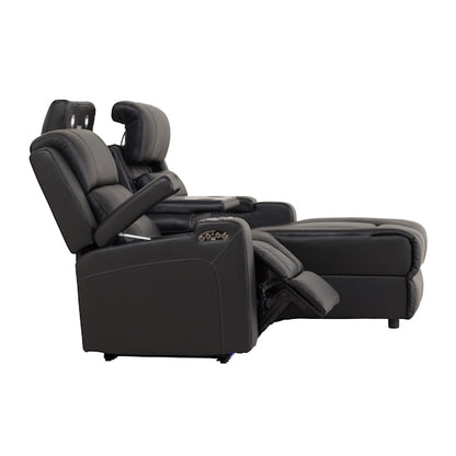 Spielberg 3 Seater Leather Sofa with Electric Recliner and RHF Chaise - Black