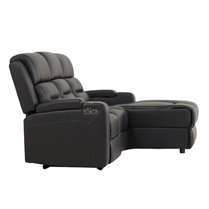 Spielberg 3 Seater Leather Sofa with Electric Recliner and RHF Chaise - Black