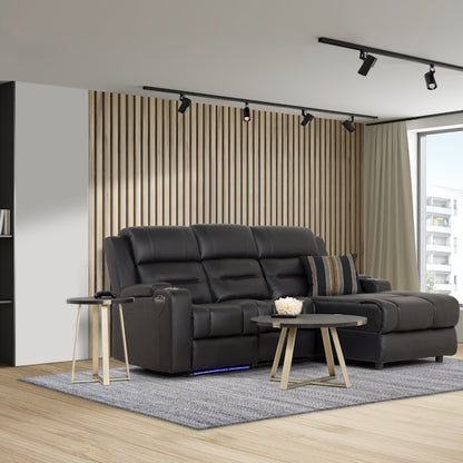 Spielberg 3 Seater Leather Sofa with Electric Recliner and RHF Chaise - Black