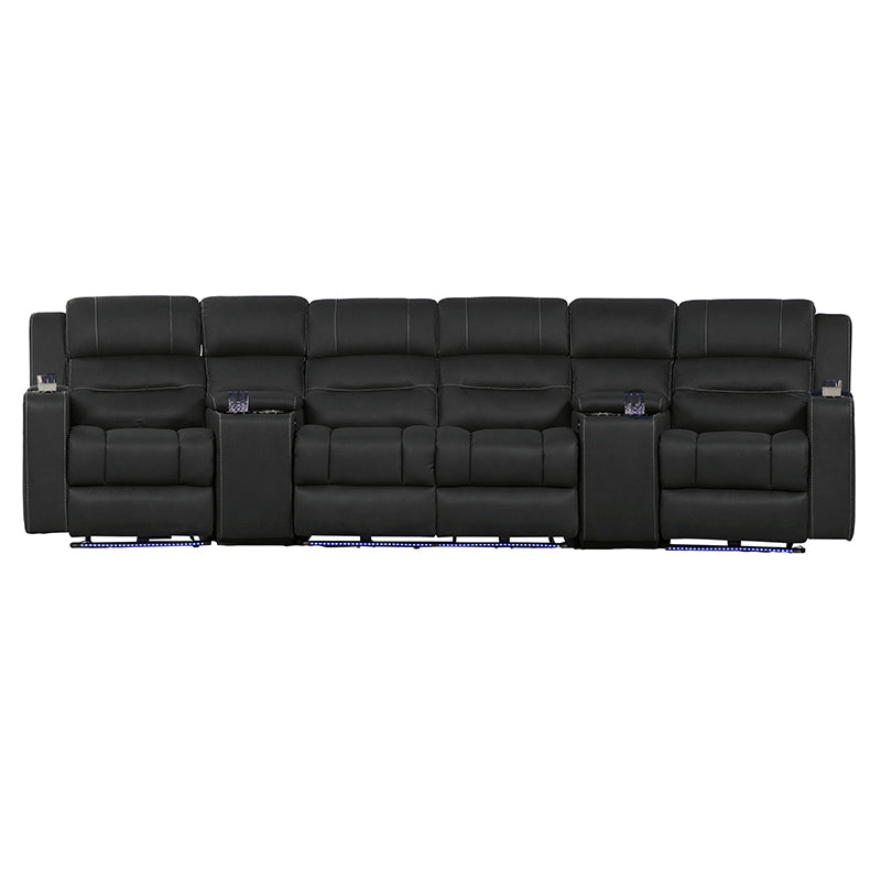 Spielberg 4 Seater Home Theatre Electric Recliner Fabric Lounge - Jet