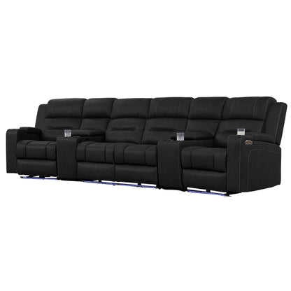 Spielberg 4 Seater Home Theatre Electric Recliner Fabric Lounge - Jet