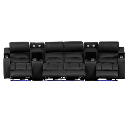 Spielberg 4 Seater Home Theatre Electric Recliner Fabric Lounge - Jet