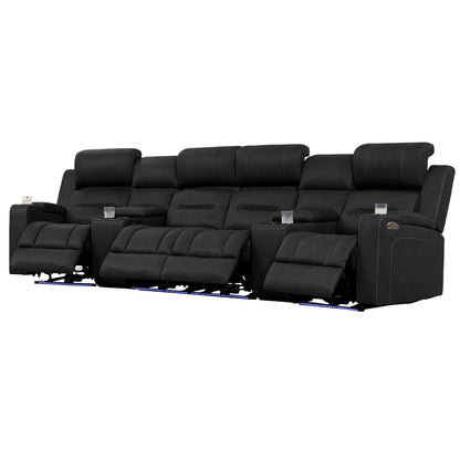 Spielberg 4 Seater Home Theatre Electric Recliner Fabric Lounge - Jet