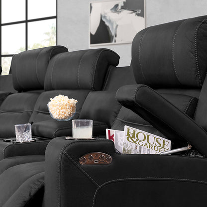 Spielberg 4 Seater Home Theatre Electric Recliner Fabric Lounge - Jet