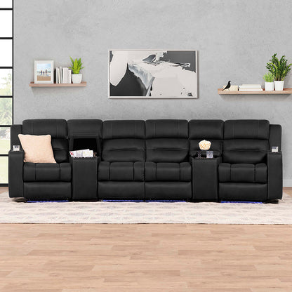 Spielberg 4 Seater Home Theatre Electric Recliner Fabric Lounge - Jet