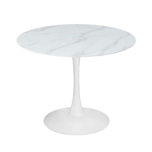 Spin 90cm Round Marble-Look Dining Table - White