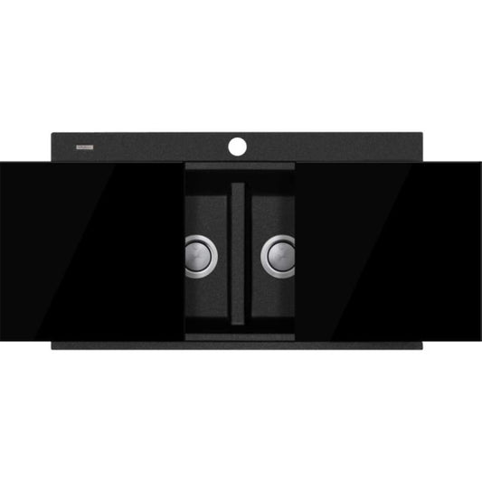 Oliveri Santorini Double Bowl Sink with Glass Top - Black Granite