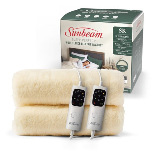 Sunbeam Sleep Perfect Wool Fleece Anti-Bacterial Electric Blanket - Super King