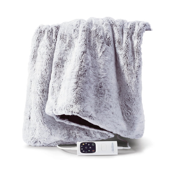 Sunbeam Feel Perfect Faux Fur Heated Throw - Grey