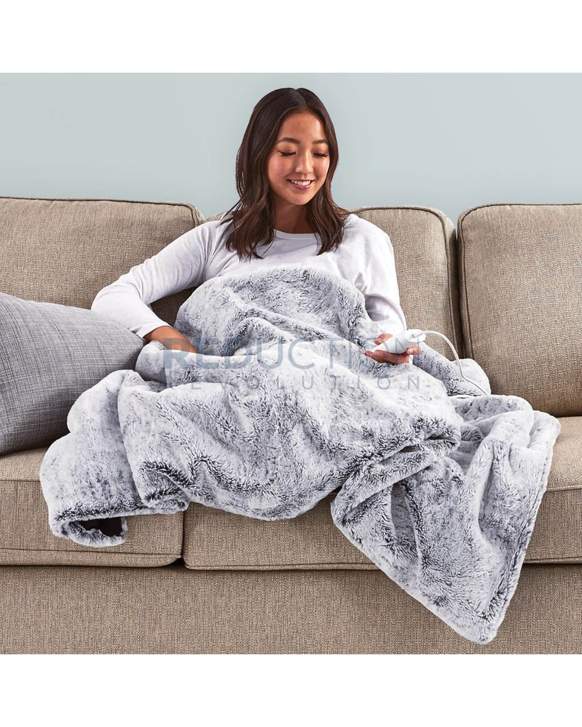 Sunbeam Feel Perfect Faux Fur Heated Throw - Grey