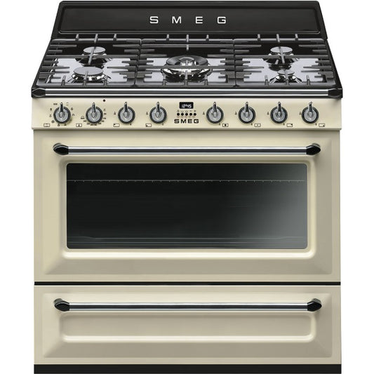 Smeg Victoria 90cm 5 Burner Dual Fuel Freestanding Cooker - Panna Cream