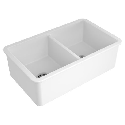 Turner Hastings Cuisine 81x49mm Double Bowl Inset/Undermount Fine Fireclay Sink - White Gloss
