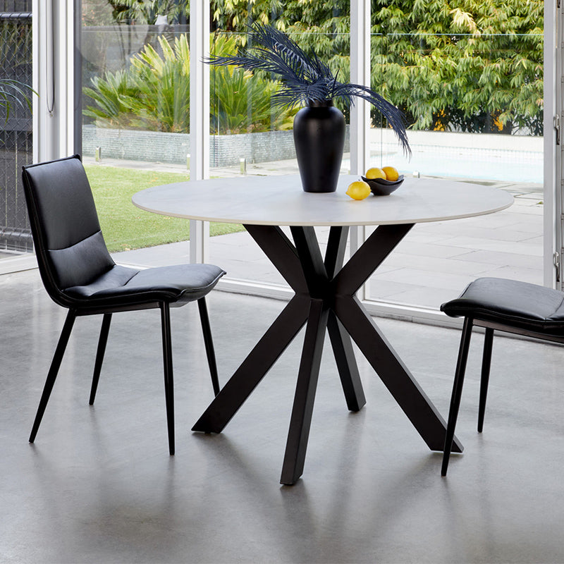 Venice 120cm Round Dining Table - Snow White/Black