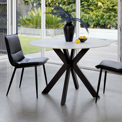 Venice 120cm Round Dining Table - Snow White/Black