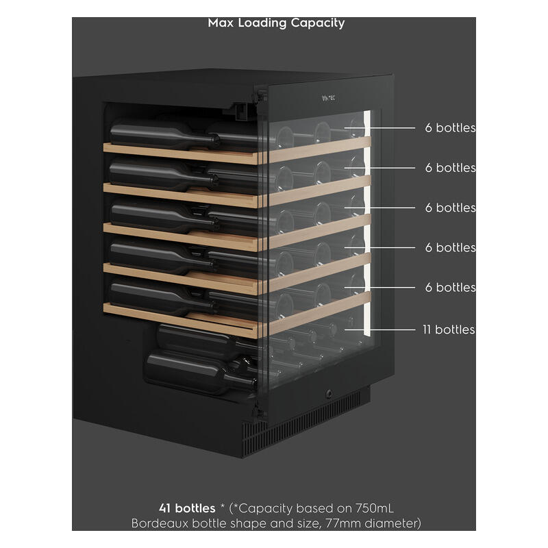 Vintec 41 Bottle Single Zone Wine Fridge Cabinet - Black