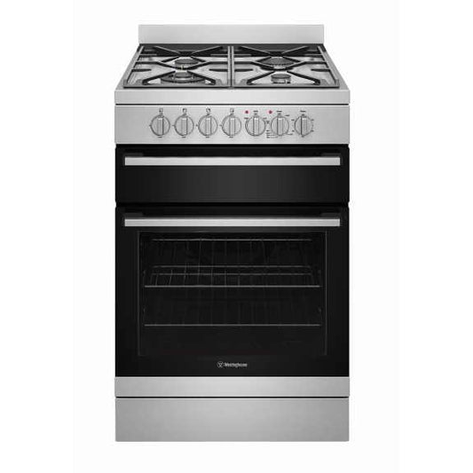 Westinghouse 60cm Freestanding Oven with 4 Burner Cooktop - Dual Fuel - Stainless Steel
