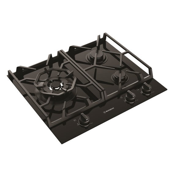 WESTINGHOUSE 3 BURNER BLACK CERAMIC GLASS GAS COOKTOP - COMMERCIAL ONLY 60CM