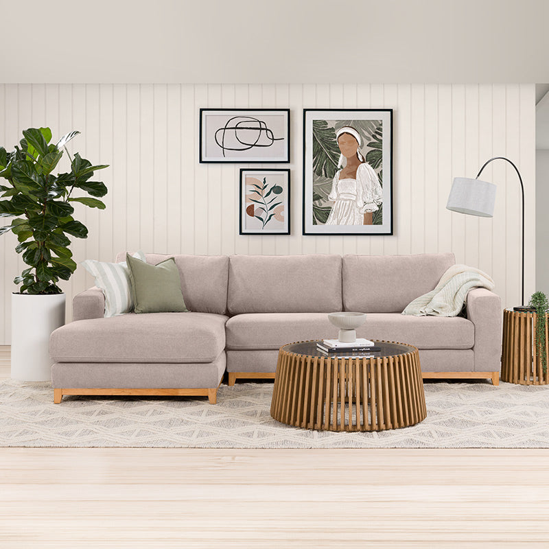 Willow 3 Seater Fabric Sofa with LHF Chaise - Light Grey
